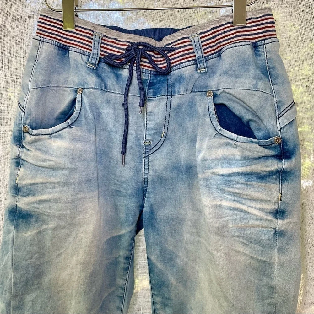 TwenySix Drawstring & Elastic Waist Jeans Embroidered Soft Kitty Large Size 10